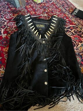 Fringed Black Suede Vest by Expressions